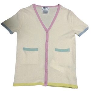 CHANEL Pink and Cream Cashmere Sweater